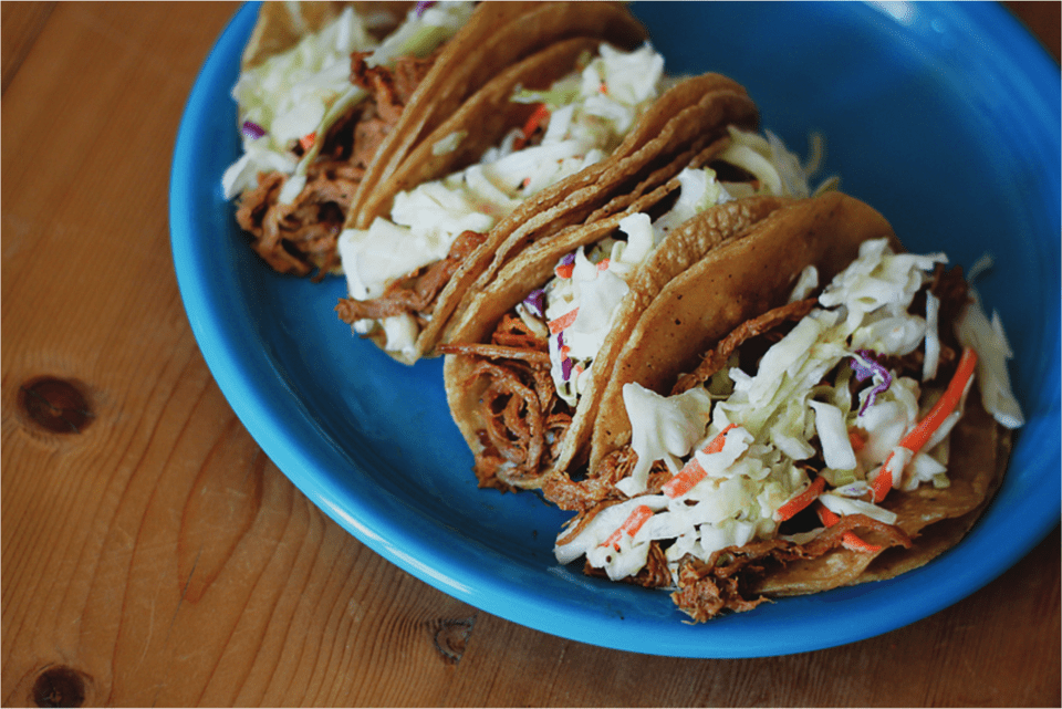redneck tacos with coleslaw and pulled pork